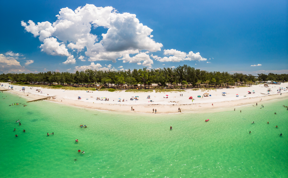 A panoramic photo showing summer weather in bradenton. Coquina Beach in Bradenton Beach, Anna Maria Island, Florida. A great photo of a Florida beach in Bradenton