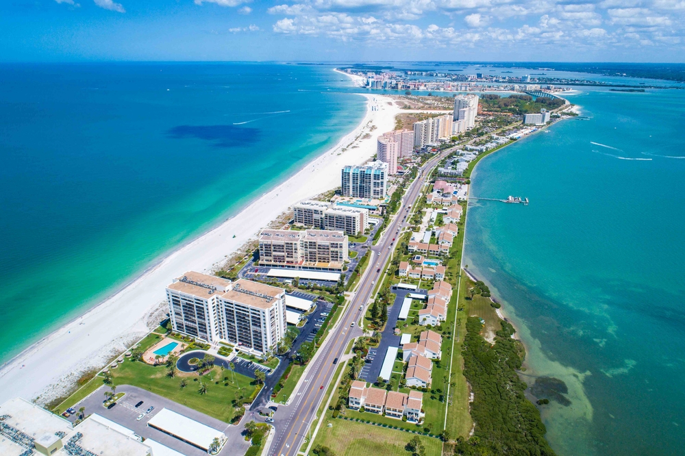 Aerial view of St. Pete's beach with turquoise waters