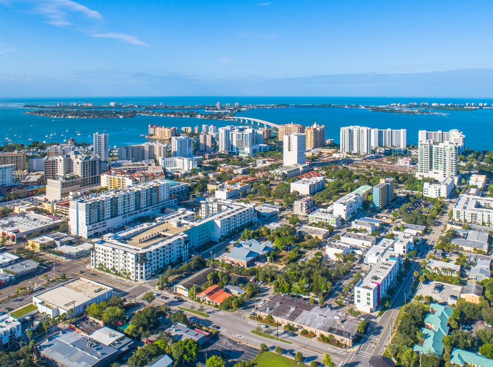 Aerial view of Sarasota on a sunny day