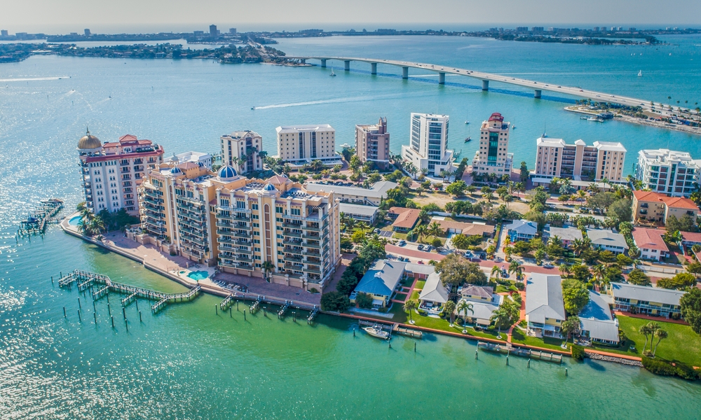 Aerial View of Sarasota buildings near the waters