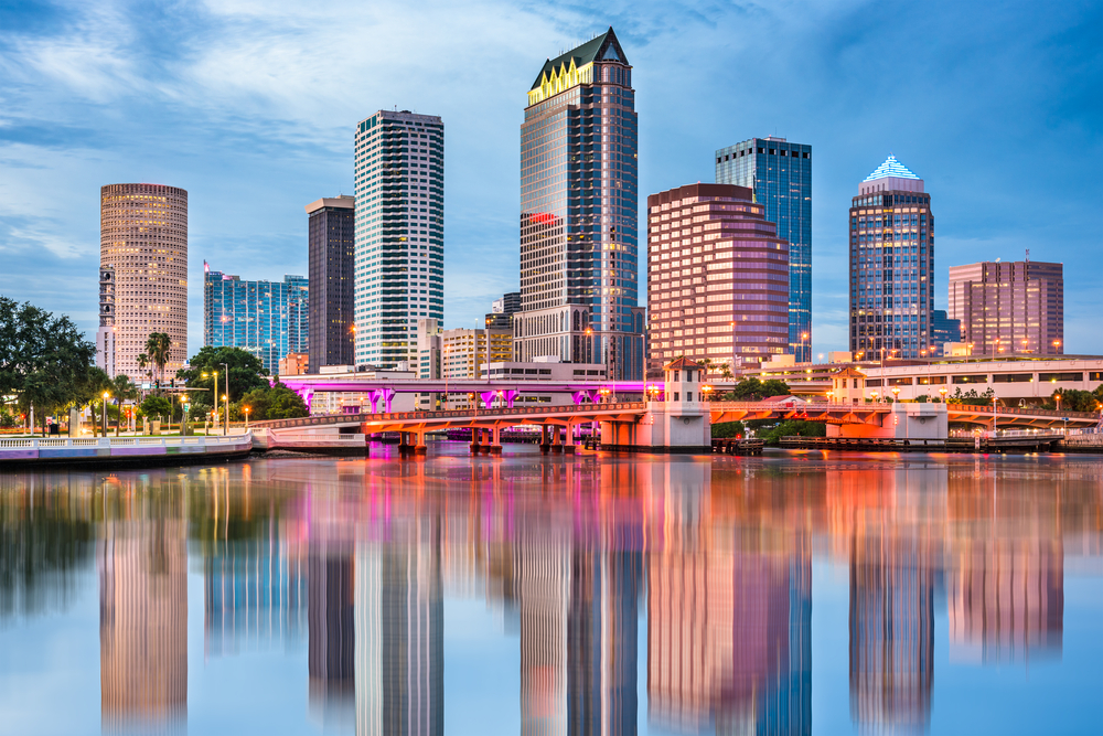 Skyline view of Tampa Florida during the evening